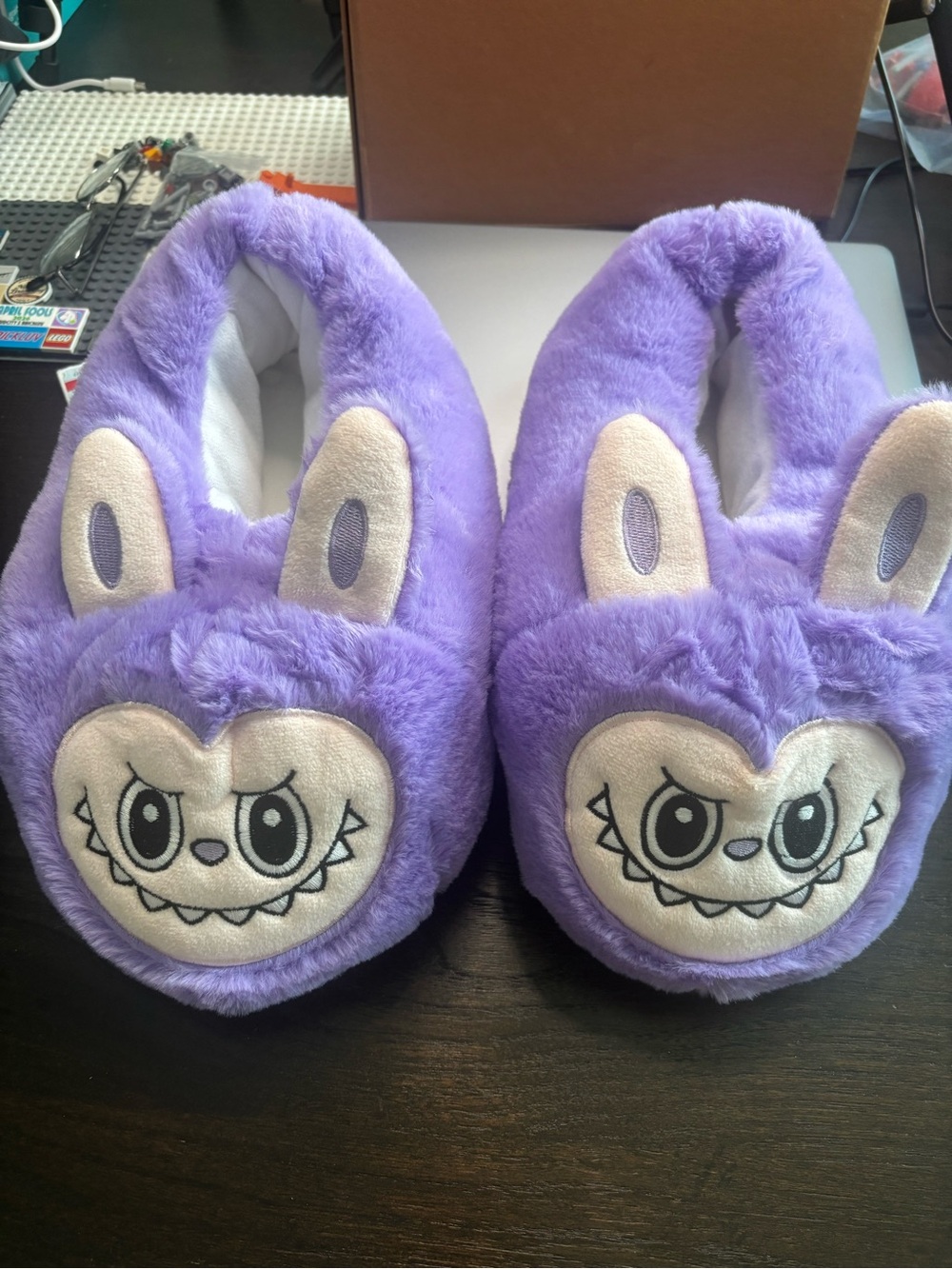 Purple Bunny Face Plush One-Piece Slippers non branded. Fits size 6 to 11 women